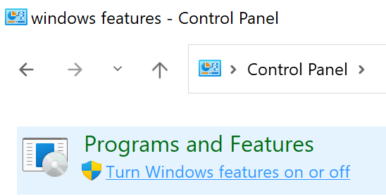 Turn on Windows Features